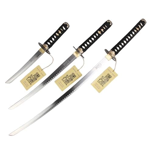 Sword Valley Kill Bill Premium Movie-Style Samurai Sword 3-Piece Set with 3-Tier Display Stand – Engraved Scabbards, Stainless Steel Blades, Waxed Cotton Handle (37.4"+30.7"+19.3") thumbnail 4