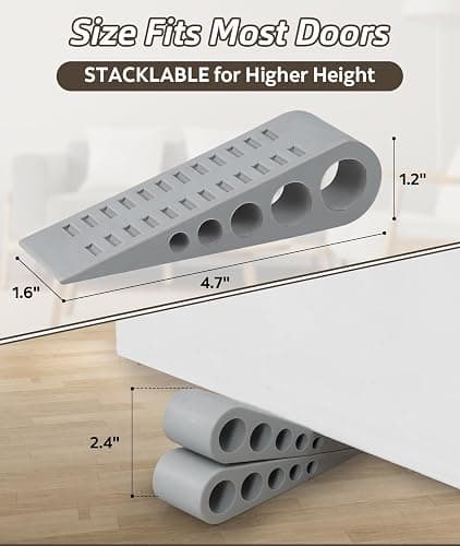 4 Pack Door Stops for Bottom of Door, Rubber Door Stopper Wedge with Holder, Door Holder to Keep Door Open, Wall Protector for Home & Office & School, Grey thumbnail 2