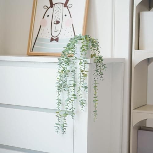 BACAMA Faux Ivy Eucalyptus Vine Fake Hanging Plants in White Pot, Medium | Decorative Hanging Plants, Fake Greenery, For Shelf thumbnail 4