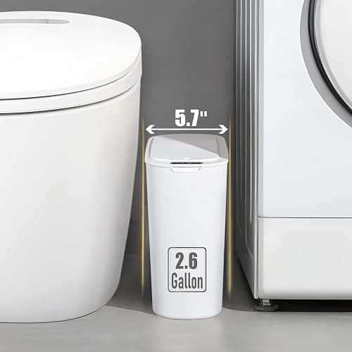 TIPGO Automatic Motion Sensor Bathroom Trash Can with Lid, 2.6 Gallon Touchless Trash Bin, Smart Garbage Can Plastic Slim Wastebasket for Bedroom, Office, Dorm (White) thumbnail 5