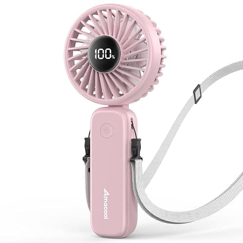 AMACOOL Handheld Fan Foldable, 5000mAh Rechargeable Hand Fans with Powerful Cooling, 4 Speeds, LED Display, Portable Fan for Travel,Concerts,Makeup,Lash,Outdoor Events,Gifts Women - Image 1