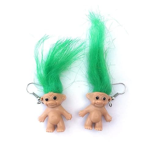Lovely Ugly Doll Dangle Earrings, Cute Ugly Doll with Colorful Hair Drop Earrings for Women Men Funny Jewelry Gift - Image 1