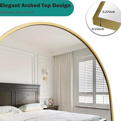 TinyTimes 57"x20" Arched Full Length Mirror Floor Mirror Full Length with Stand, Full Body Mirror, Arch Wall Mirror, Full Size Mirror for Bedroom Living Room, Entryway, Aluminum Frame, Gold - Gold - 57"L x 20"W thumbnail 6
