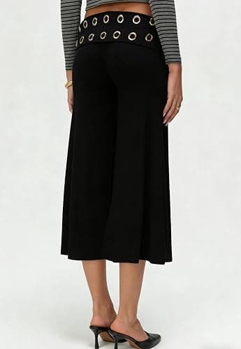 Adoeren Women Fold Over Lounge Capris Wide Leg Cropped Flowy Gaucho Pants Comfy Casual Yoga Coluttes Pajama Bottom thumbnail 2