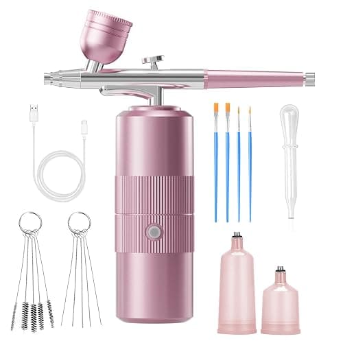 Airbrush Kit with Compressor Portable Airbrush Kit 48PSI High-Pressure Non-Clogging Air Brush Set Cordless Rechargeable with 0.3mm Nozzle and Cleaning Brush for Painting,Nail Art, Makeup (pink) - Image 1