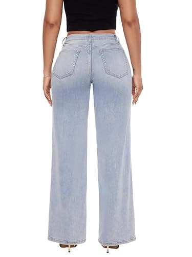 ONESO Mid-Low Rise Baggy Jeans Wide Leg for Women Distressed Pants Stretchy Bottom Lady Basic Comfortable Denim thumbnail 5