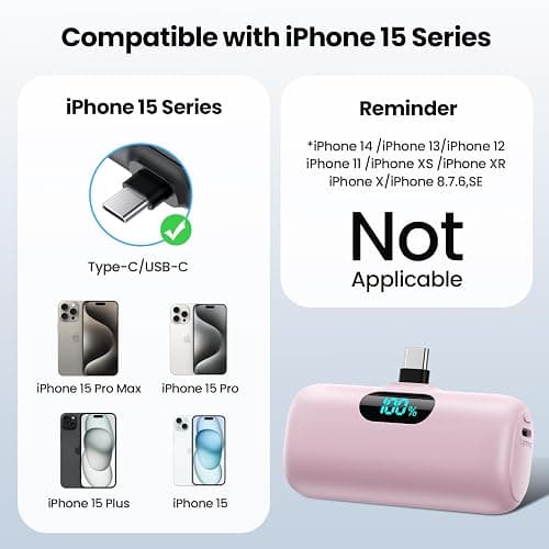 Mini Portable Charger USB C Power Bank,Upgraded 5000mAh PD Fast Charging Battery Pack Built-in USB-C Connector Travel Essential for iPhone17/17Pro/17Pro Max/Air/16 Plus/16Pro Max/15 Series,Android etc thumbnail 2