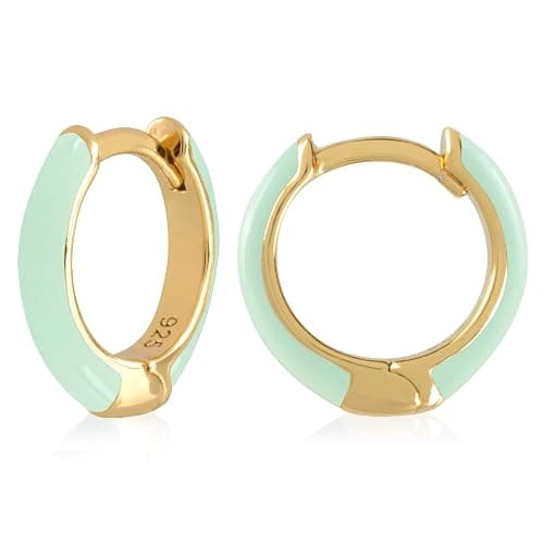 14K Gold Plated Sterling Silver Enamel Color Huggie Hoop Earrings for Women – Wide Range of Vibrant Color Options Available - Image 1