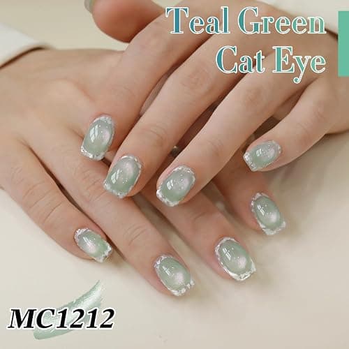 Double Rhythm 0.5 OZ Cat Eye Gel Polish with Magnet 15ML Holographic Glitter Shimmer Translucent Jelly Color Magnetic Nail Polish Salon DIY at Home (Light Green-MC1212) thumbnail 3
