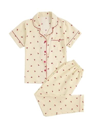 Verdusa Women's 2 Piece Pajama Sets Cute Printed Fall Pajamas Sleepwear Button Up Shirt with Pants Lounge Pjs - Image 1