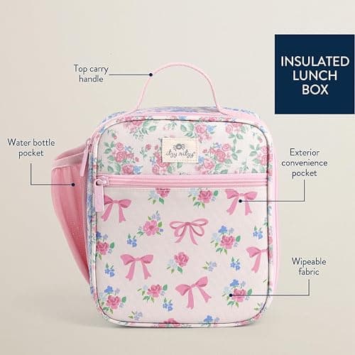 Itzy Ritzy Toddler Lunch Box - Kids Lunch Bag is Insulated and Includes Water Bottle Holder Plus 2 Pockets - Durable, Easy to Clean Lunch Box Toddler Bag (Ribbons & Roses) thumbnail 3