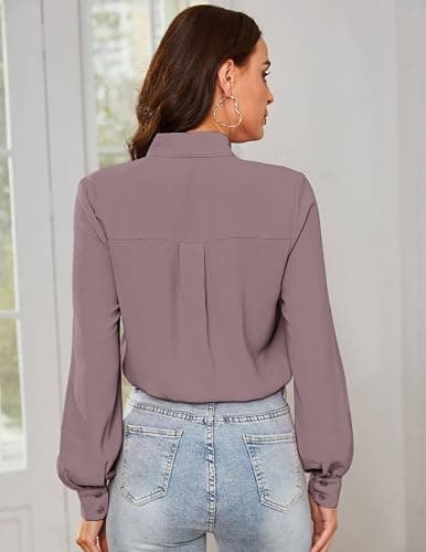 Kate Kasin Women Bow Tie Neck Office Blouse Button Down Long Sleeve Bodysuits Blouse Top thumbnail 4