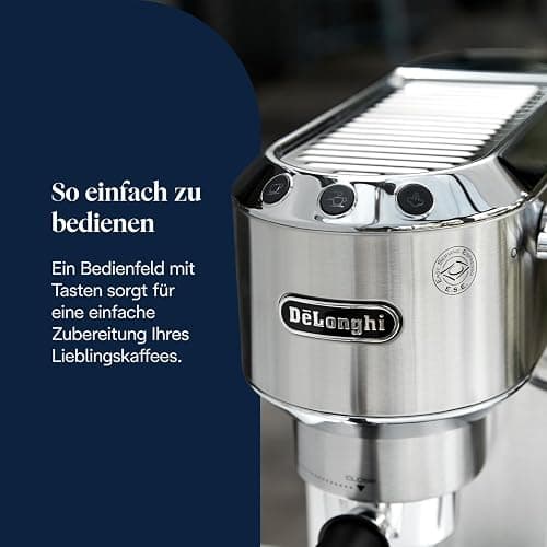 De'Longhi Dedica Style - Perfetto Kompakte Siebträgermaschine Espressomaschine mit Tasten, manuellem Milchaufschäumer für Espresso und Cappuccino, ESE Pad geeignet, 15cm breit, Metall (EC685.M) thumbnail 6