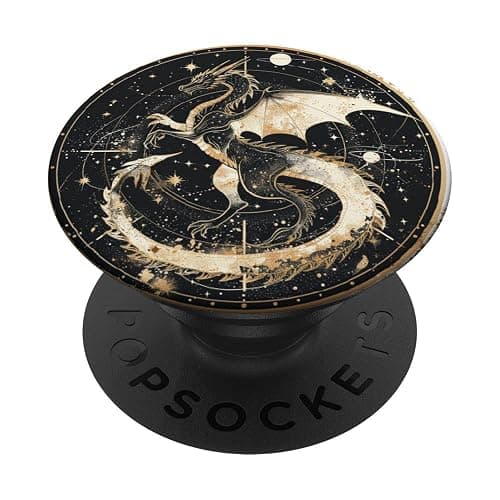 Book Dragon Librarian Mythical Creature Flame Wyvern Fantasy PopSockets Adhesive PopGrip - Image 1