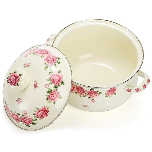 SOUJOY Enamel Stockpot with Lid, 2.8 Quart Retro Cooking Pot, Vintage Floral Stew Bean Simmer Pot with Handle, Kitchen Soup Pot, Safe for Induction Cookers, Gas Stove thumbnail 5