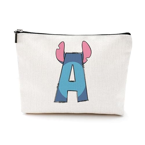 LONGXIN Cute Cartoon Gifts Initial Personalized Makeup Bag Monogrammed Cosmetic Bags Small Makeup Pouch Birthday Christmas Gifts for Women Girls (A) - Image 1