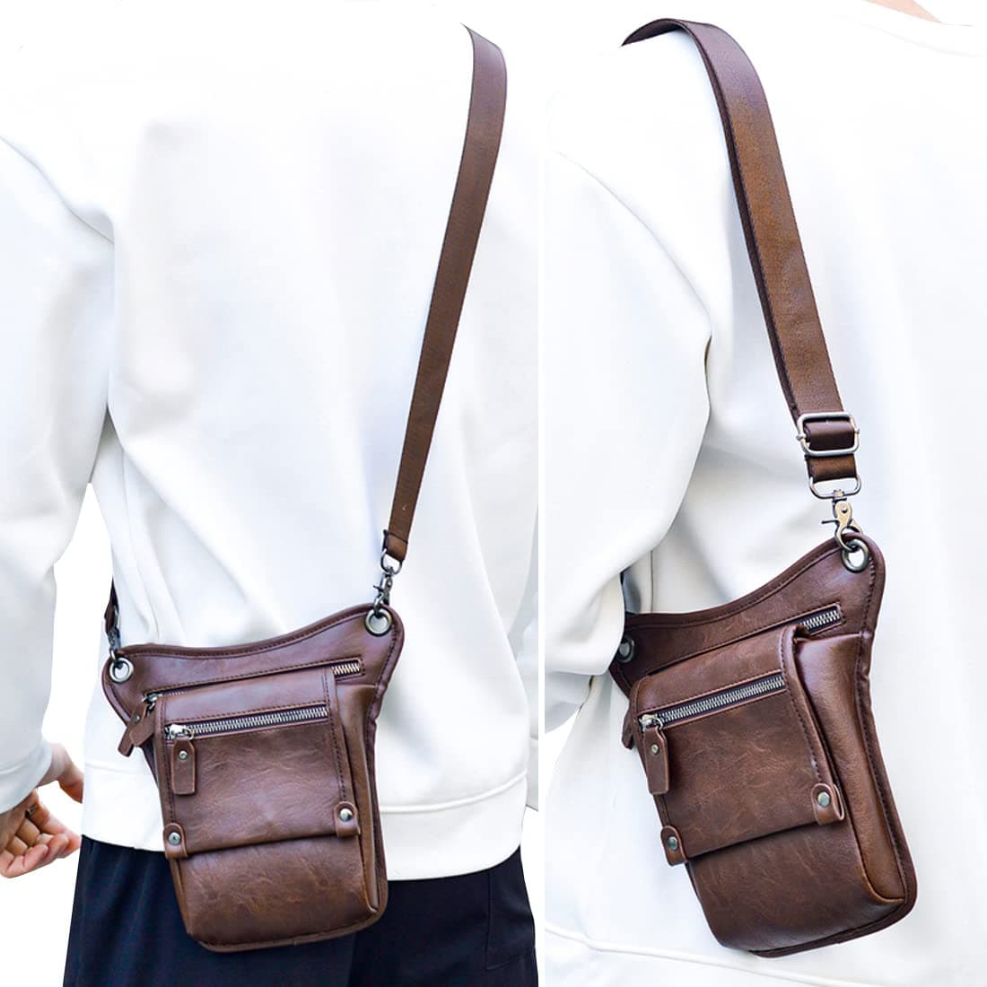 Riñonera de piel clásico para hombre, cinturón de cadera, marrón (01-brown), Mediano, Casual thumbnail 4