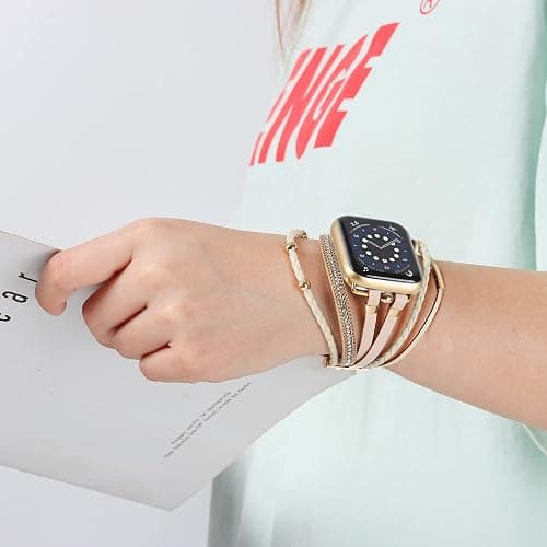 WONMILLE Posh Leather Bands Compatible with Apple Watch 41mm 40mm 38mm 45mm 44mm 42mm 49mm Women, Boho Bracelets Jewelry Multilayer Wrap Strap for iwatch Series Ultra 10 9 8 7 6 5 4 3 2 1 SE thumbnail 6