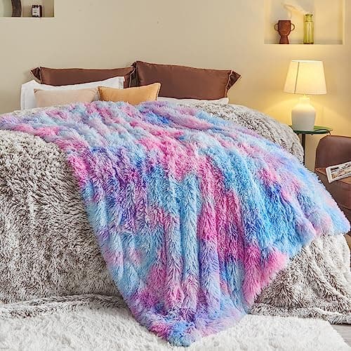 GONAAP Fuzzy Faux Fur Throw Blanket Purple Rainbow Super Soft Cozy Plush Fuzzy Shaggy Blanket for Couch Sofa Bed (Purple Rainbow, Throw(50"x60")) thumbnail 2