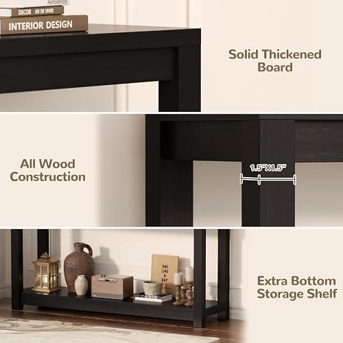 Besiost 47" Farmhouse Wood Entryway Table Narrow Console Table with Storage Behind Couch Sofa Table with Shelves for Entry Way with Open Storage, Easy Assembly, Embossed Wood Grain Black thumbnail 5