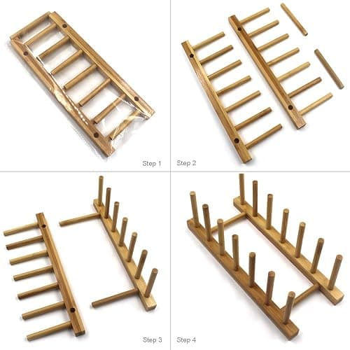 INNERNEED Bamboo Wooden Plate Racks Dish Stand Holder Kitchen Storage Cabinet Organizer for Dish/Plate/Bowl/Cup/Pot Lid/Cutting Board (Pack of 2) thumbnail 3