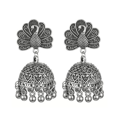 Bell Tassel Indian Vintage Earring Bollywood Ethnic Gypsy Beads Boho Traditional Jhumka Jhumki Chandelier Earrings Peacock Statement Dangle Drop for Women Girls Bohemian Indian Jewelry Gift - Image 1