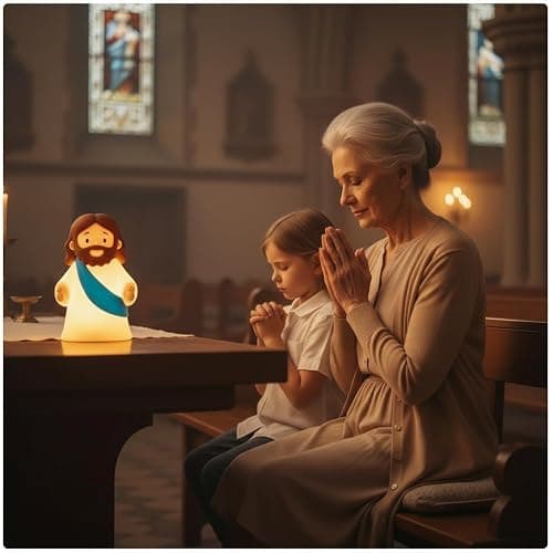 magical JD Little Jesus Night Light, Mini Silicone Jesus Lamp, Dimmable Rechargeable Touch Bedside Lamp for Nursery & Kids, Ideal Religious Gift for Christmas, Easter and Baptism (Blue) thumbnail 5