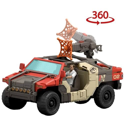 Mattel Jurassic World Rebirth Vehicle with 1 Human & 1 Dinosaur Figure, Launch ‘N Battle Truck, Martin Krebs Figure & Raptor, Turret & 2 Projectiles thumbnail 4