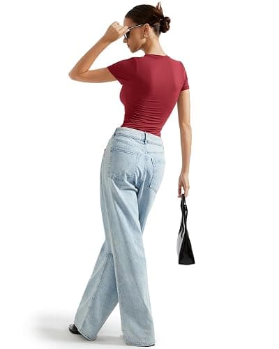 SUUKSESS Women Double Lined Fitted Basic Tee Crew Neck Short Sleeve Y2K Crop Top thumbnail 6