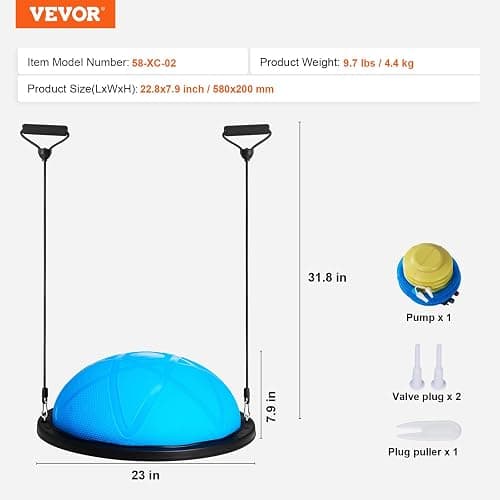 VEVOR Half Exercise Ball Trainer, 23/26 inch Balance Ball Trainer, 1500lbs Capacity Stability Ball, Yoga Ball with Resistance Bands & Foot Pump, Strength Fitness Ball for Home Gym Full Body Workout thumbnail 7