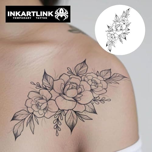 INKARTLINK Tattoo Tech, 2 Sheets Extra Large Semi Permanent Tattoo, Adult Art Design Temporary Tattoos, Lasts 1-2 Weeks, Waterproof, Realistic Look, No Adhesive, No Reflection (Flower)202 thumbnail 2