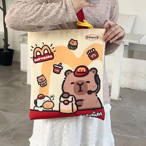 Cartoon Kawaii Capybara Canvas Bag Novelty Creative Tote Bag Daily Large Capacity Shoulder Bag Cute Capybara Handbag Gifts thumbnail 3