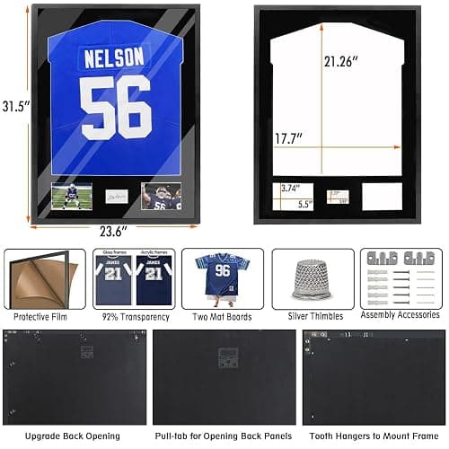 Snail 32"x24" Jersey Frame Display Case Wooden Wall Mounted Shadow Box for Baseball Basketball Football Soccer Hockey Sport Shirt, Plus Displaying Two Idol's Photos and One Signature, Black Finish - Matt Black(with Lights) thumbnail 4