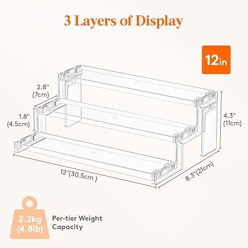 Lifewit 12 Inch Cupcake Stand, 3 Tier Plastic Perfume Cologne Organizer,Display Riser Shelf for Makeup, Cosmetic Vanity Storage, Figurine Holder, Bathroom, Bedroom, Room Decor, Clear, 1 Pcs thumbnail 2