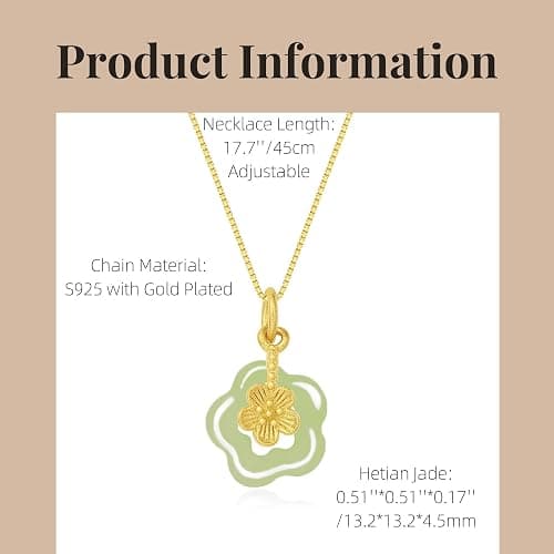 LOOYUUPEE Natural Hetian Jade Necklace for Women, Dainty Jade Flower Charm Pendant Adjustable Choker Necklace Jewelry Chain Gift for Mom Lover Her (925 Sterling Silver with Gold Plated) thumbnail 2
