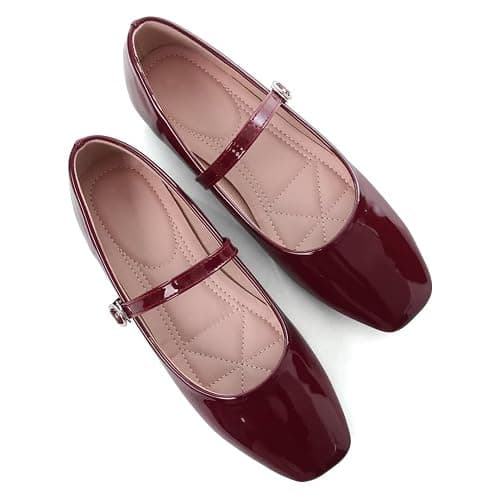 Stunner Mary Jane Square Toe Black Ballet Flats for Women Comfortable Ankle Strap Casual Slip On Flats thumbnail 2