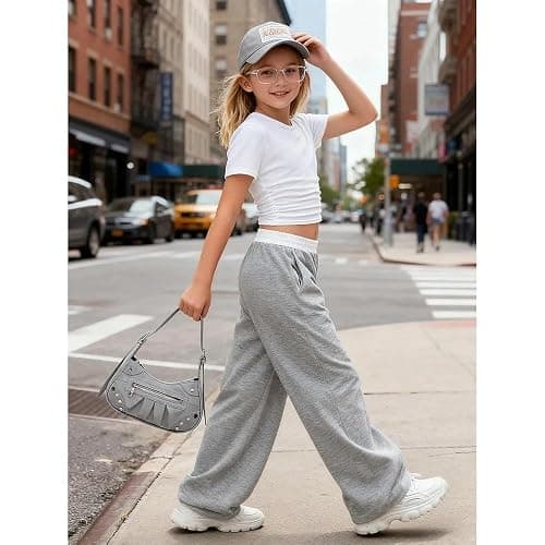 Voxikodex 7-14 Years Girls Sizes 2 Piece Casual Set Ruched Short Sleeve Fitted Waist-Cinched Top & Wide Leg Pants thumbnail 7