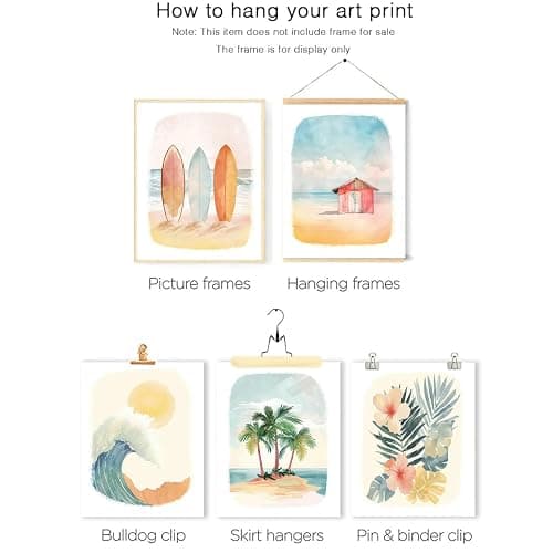 Beach Nursery Poster, Set of 6 Ocean Kids Wall Art Watercolor Summer Surf Wall Decor Beachy Boys Room Decor Funny Teen Coastal Surfboard Canvas Prints Aesthetic Unframed 8x10 inch thumbnail 2