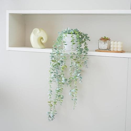 BACAMA Faux Ivy Eucalyptus Vine Fake Hanging Plants in White Pot, Medium | Decorative Hanging Plants, Fake Greenery, For Shelf thumbnail 6