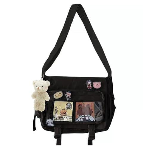 MILLEVIBE Kawaii Crossbody Ita Bag for Women with Pin & Plush Bear - Japanese Messenger Bags Y2K Shoulder Purse - Image 1