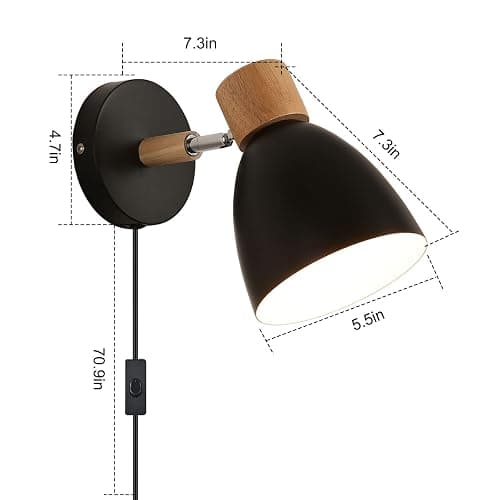Eyooer Wall Sconces Plug in, Swing Arm Wall Lamp with Power Cord, Black Plug in Wall Lighting Fixtures Set of Two, Bedside Wall Mounted Reading Lamp with Switch, for Bedside Bedroom Hallway thumbnail 6