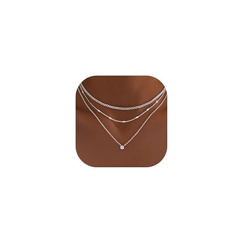WomenGifts Layered Gold Necklaces for Women, 14K Gold Sterling Silver Plated Dainty Pendant Necklace Set with Cubic Zirconia Circle, Chunky Stackable Cuban Chain Choker, Trendy Waterproof Jewelry Gift - Image 1