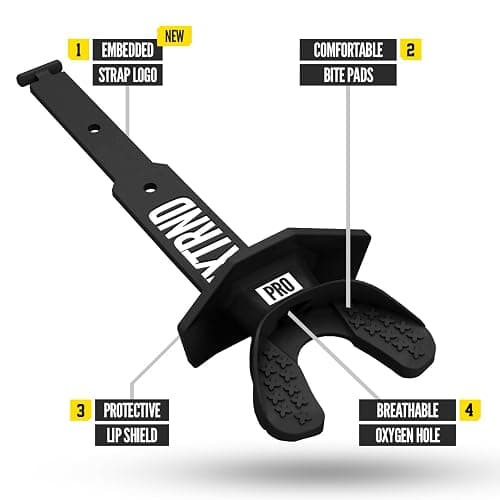 Nxtrnd Two Pro Football Mouth Guard, Permanent Strap, Fits Adult & Youth (Black) thumbnail 2