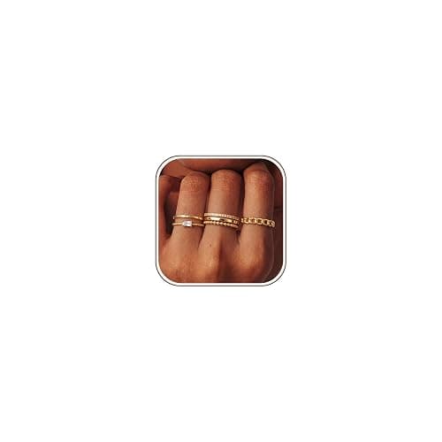 14K Gold Plated Stackable Rings for Women Statement Band Ring Set Size 5-11 | 6PCS, Non Tarnish, Waterproof, Cubic Zirconia, Dainty Trendy Stacking Thin Thumb Ring Stack, Gold/Silver Color, Daily, Gifts - Image 1