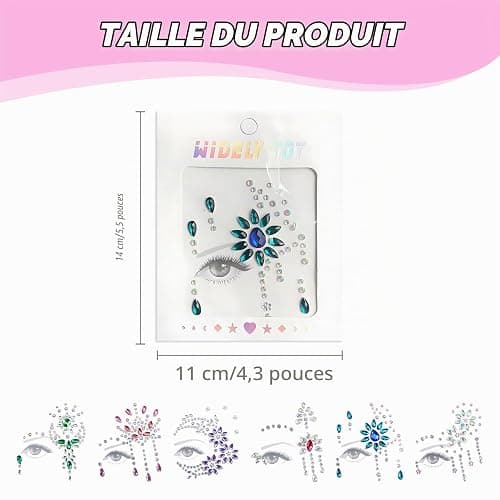 6 Ensembles Strass Autocollant Visage, Gemmes de visage, Tatouages Temporaires Gemmes en Strass pour fête de musique, festival, vacances, Halloween, Noël thumbnail 2