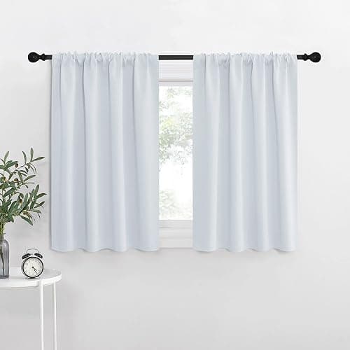 NICETOWN Greyish White Window Curtain Panels - Thermal Insulated Rod Pocket Room Darkening Curtain Sets for Bedroom (Platinum - Greyish White, 2 Panels, 42 in x 36 in (W x L)) - Image 1