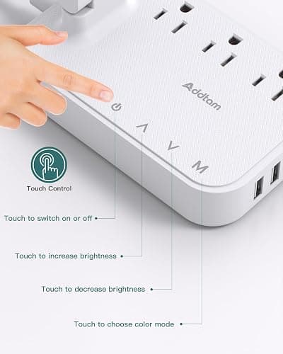 Addtam LED Desk Lamp, Power Strip with 3 Outlets 4 USB Charging Ports(2 USBC), 4 Modes 5 Level Brightness Touch Lamp, Small Desk Lamp for Home Office College Dorm Room Essentials, White - White - 5 FT thumbnail 7