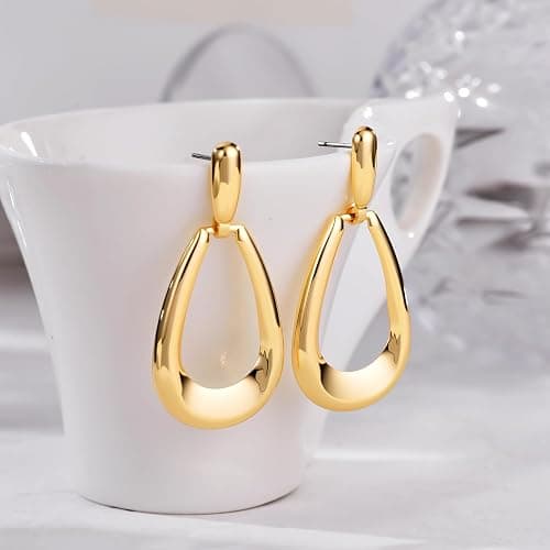 AIDSOTOU 6 Pairs Chunky Gold Earrings For Women Trendy Statement Gold Plated Flower Shell knot Dangle Earrings Lightweight Hypoallergenic Fashion Jewelry Set thumbnail 8