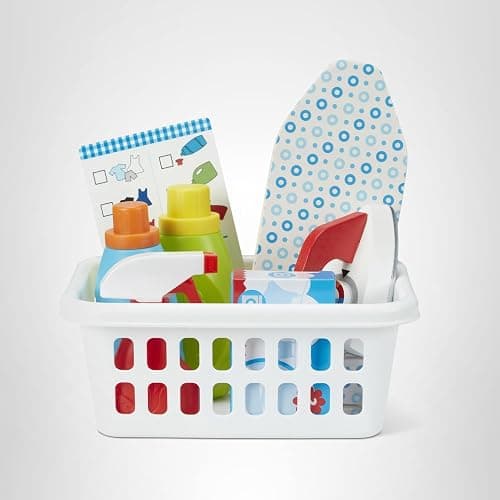 Melissa & Doug Laundry Basket Play Set with Wooden Iron, Ironing Board, and Accessories (14 Pcs) Pretend Play Laundry Set for Kids with Iron thumbnail 10