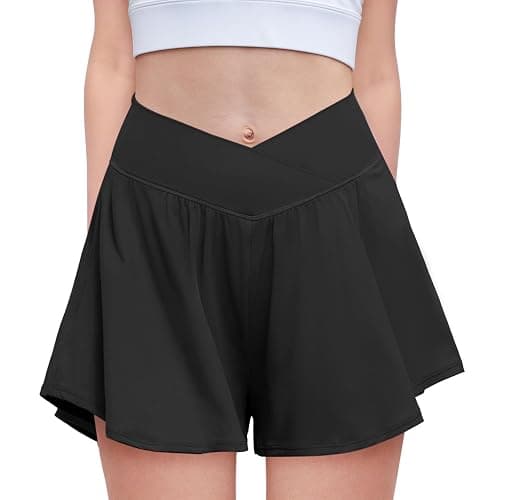 Zaclotre Girls Flowy Shorts with Spandex Liner V Crossover 2 in 1 Athletic Running Shorts with Pockets Kids Butterfly Skorts - Image 1